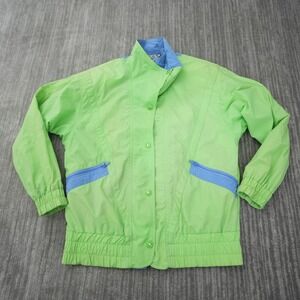 London Fog Jacket Men Neon Green Blue Full Zip Vintage Nylon Windbreaker Small